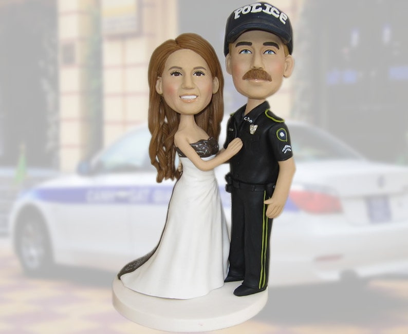 police wedding cake topper/wedding cake topper/hand made/custom police cake topper/personalized police cake topper/police officer image 1