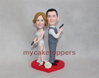 wedding cake topper custom made, mr and mrs cake topper, personalized made from your photos, wedding gift hand made