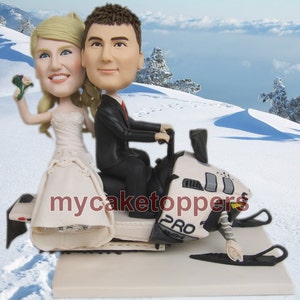 Custom Wedding Cake Topper: Snowmobile Theme, Personalized Figurine