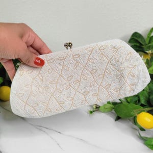 VTG White Beaded Evening Clutch - Made in Japan - 10&quot;
