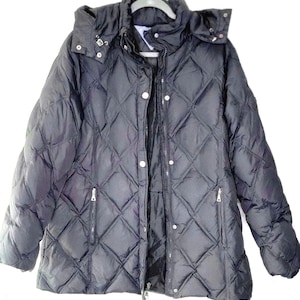 VTG TOMMY HILFIGER Womens Navy Down Hooded Winter Jacket - Puffer Parka Coat - Size Large