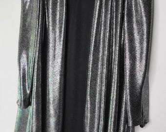 1980 VTG Gilberti Puff Sleeve Silver Metallic Batwing Jacket and Black Shift Dress Set - Multi-Color Shimmer - Size 20
