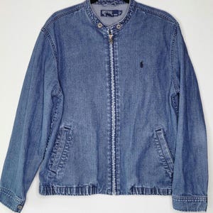 Rare VTG Polo by Ralph Lauren Men&#39;s Collarless &quot;Harrington&quot; Denim Jacket - MEDIUM