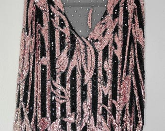 VTG Sho Max Originals Silk and Sequin Dress Top - 1980's