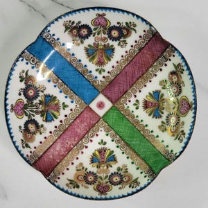 VTG Arta Austria Enamel Metal Bowl - Hand Painted Trinket Dish - Folk Art - 4.5&quot;