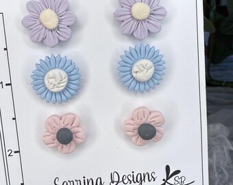 Stud earrings, summer earrings, flower earrings, flower studs, lightweight polymer clay earrings, handmade stud earrings, cute stud earrings