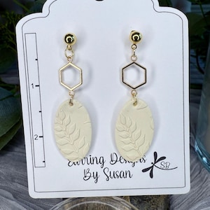 Pale yellow dangle earrings, clay earrings, lightweight earrings, handmade polymer clay earrings, unique summer earring, statement earrings