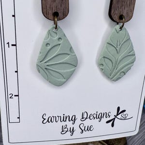 Polymer clay and wood earring, green clay earring, lightweight earrings, handmade polymer clay earrings, dangle earring, statement earring