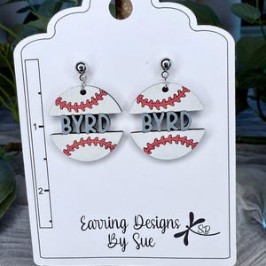 Customizable baseball earrings, wooden baseball earring, handmade baseball mom earring, wooden baseball dangle earring, baseball fan earring