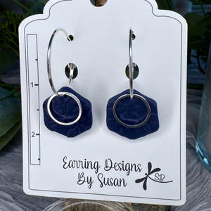 Navy blue dangle earrings, clay earrings, lightweight earrings, handmade polymer clay earrings, unique summer earring, statement earrings