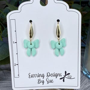 Bow earrings, polymer clay earrings, bow dangle earrings, lightweight clay earring, handmade polymer clay earrings, summer bow earrings
