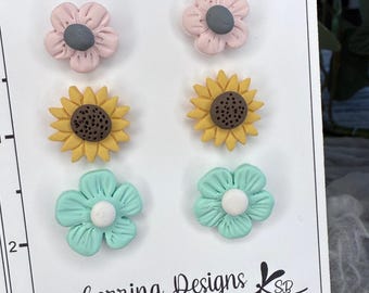 Stud earrings, summer earrings, flower earrings, flower studs, lightweight polymer clay earrings, handmade stud earrings, cute stud earrings