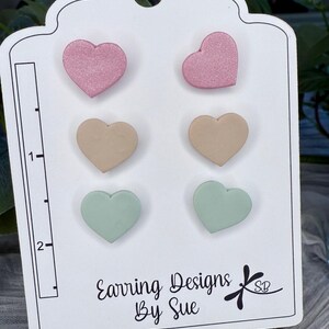 Heart earrings, polymer clay heart earring, cute stud earrings, lightweight clay earrings, summer earrings, small heart earrings, studs