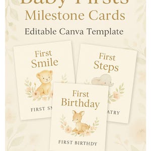 Editable Baby Firsts Milestone Card | Baby keepsake Printable | First Smile Photo | First Step | First word | Petal Pearl Digital.