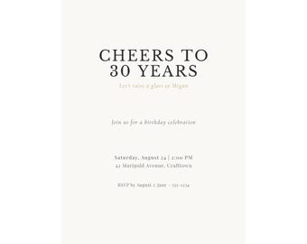 Cheers To (Any Age) Birthday Invitation | Editable Canva Birthday Invite (Digital Download)