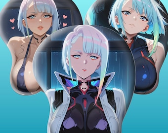 3D oppai Anime Mouse Pad with Silicone Wrist Support, Non-Slip Ergonomic Shape, Cyberpunk Anime Character lucyna kushinada (Lucy) #01
