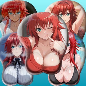 3D oppai Anime Mouse Pad with Silicone Wrist Support, Non-Slip Ergonomic Shape, High School DxD Anime Character Rias Gremory #01