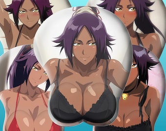3D oppai Anime Mouse Pad with Silicone Wrist Support, Non-Slip Ergonomic Shape, Anime Character Yoruichi Shihōin #02