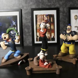 Zestaw figurek 3D Popeye – Popeye, Olive i Bluto, ręcznie malowane trio