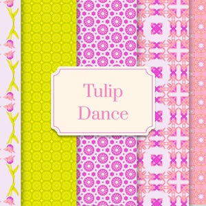 Lebhaftes digitales Tulpenpaket - 5 Muster in leuchtendem Pink, Lila und Gelb