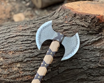 Hacha de doble filo forjada a mano, de acero al carbono y mango de madera de fresno, ideal para acampar, regalo personalizado para él y amantes de las actividades al aire libre.