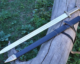 Handmade King Ragnar Lothbrok Viking Sword, Carbon Steel Blade, Cosplay display with Scabbard, Medieval Sword, Birthday & Anniversary Gift