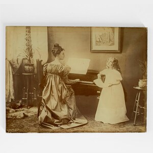 Antique Vintage Photo of Female Pianist on Glass | 1897 | Alfred S. Campbell