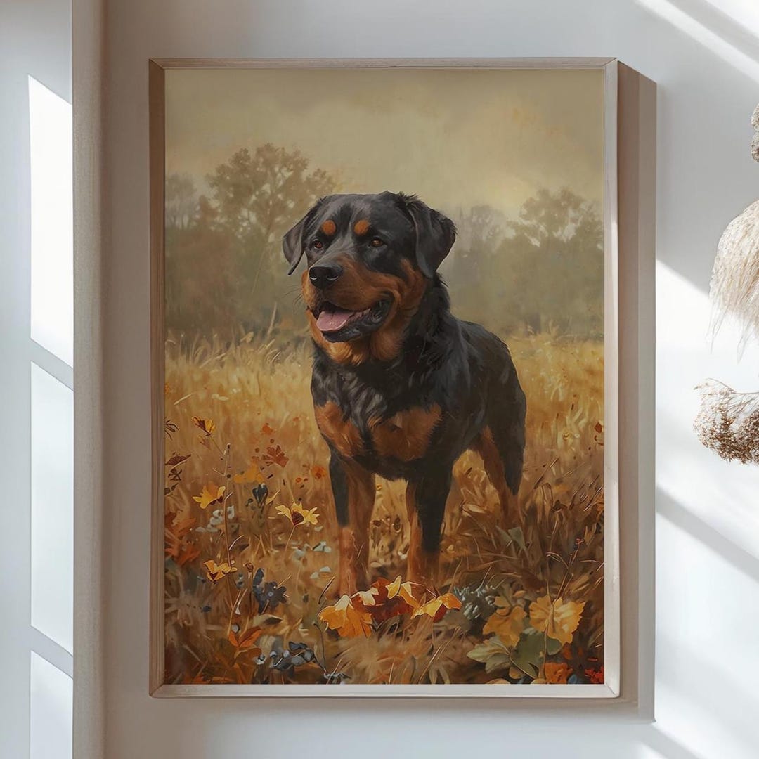 Vintage Rottweiler Rottweiler Dog Art Print: Rustic Painting, High Resolution (digital ...