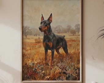 Doberman Dog Portrait Art Print: Rustic Wall Decor (Digital Download)