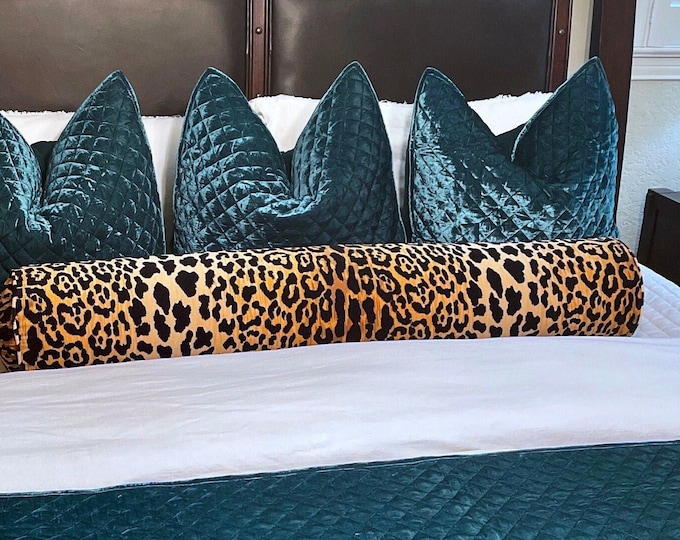Leopard Bolster Pillow 9x26 in Black Golds Etsy