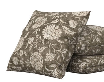 Umber Floral & Foliage Pillow Cover - Available in Lumbar, Bolster, Throw, Euro Sham Sizes