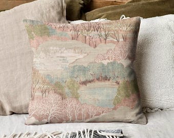 Pastoral Scenic Landscape Throw Pillow Cover | Ballard Designs Estelle Pillow - Dusty Rose