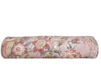 Blush Pink Pillow - Modern Floral - Pink Pillow - Bird Pillow - Bolster Pillow Cover - Pink Bolster Pillow - Pink Lumbar Throw Pillow Bed