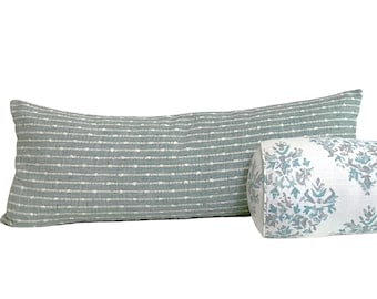 Seafoam Green Textured Striped Pillow Cover - Claudette Pillow Cover in Light Green - Available in Lumbar, Bolster, Throw Styles