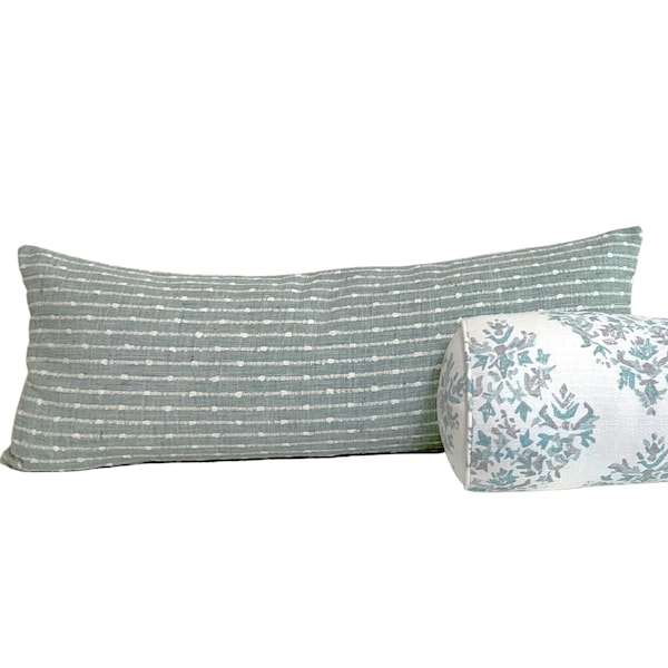 Coastal Sea Glass Green Textured Striped Pillow Cover - Ivory Stripe Texture