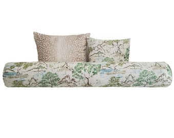 Ballard Designs Glenna Bolster Pillow Cover in Willow - Chinoiserie Pillow Cover - Available in Bolster,  Lumbar, Throw, Euro Sham Sizes