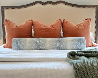 Authentic Vern Yip Antelope Aqua Blue Linen Bolster Pillow Cover - Charming Antelope Print - Available in Throw, Lumbar, and Euro Sham Cover