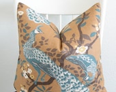 Dwell Studio Vintage Plumes Peacock Copper Throw Pillow Cover Available in Lumbar, Bolster, Euro Sham Cover