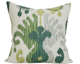 Ballard Designs Andros Ikat Pillow Cover - Vibrant Green Ikat Print / Available in Lumbar, Throw, Bolster, Euro Sham Pillow Cover