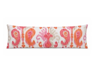 Pink & Orange Ikat Lumbar Pillow Cover, Ballard Designs Ikat Andros, Linen
