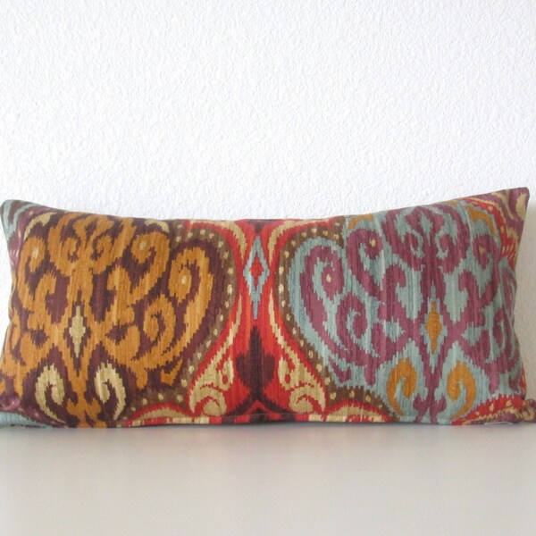 Pillow cover - Multi color - Ikat - red - blue - gold - 8x16 - mini lumbar pillow cover