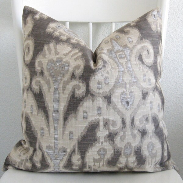 Decorative pillow cover  - 18x18 - Ivory - Gray - Dark gray - Throw pillow - Ikat pillow - Designer fabric