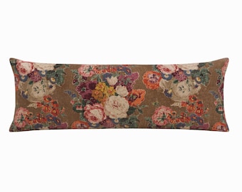 Ballard Designs Frances Floral Lumbar Pillow Cover |  Brown Floral Linen