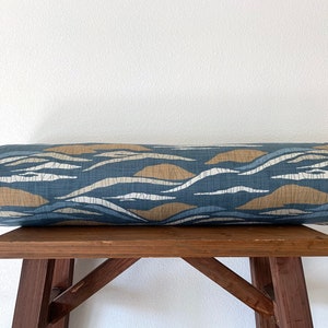 Robert Allen - Lotus Hill - Slate Blue and Ochre Brown Pillow Cover / Available in Square, Lumbar, Bolster, and Euro Sham Pillow Covers