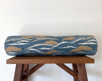 Robert Allen - Lotus Hill - Slate Blue and Ochre Brown Pillow Cover / Available in Square, Lumbar, Bolster, and Euro Sham Pillow Covers