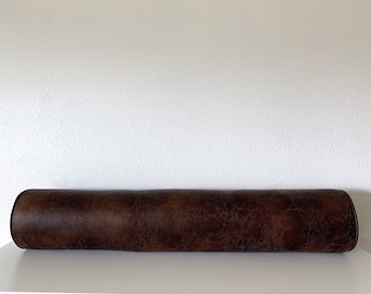 Cocoa Brown Faux Leather Bolster Pillow Cover | Modern Western Decor
