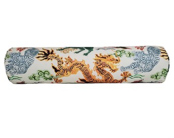 Dragon Tiger 8 x 36 Bolster Pillow Cover - 100% Cotton Asian Dragon Bolster Cover