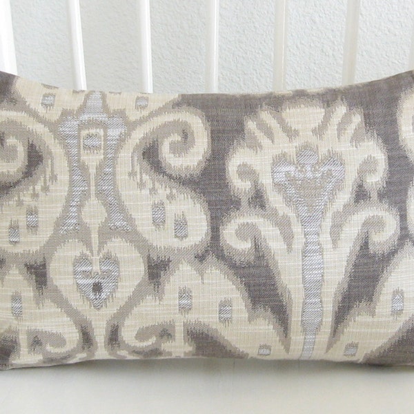 Decorative pillow cover - 12x18 - Ivory - Gray - Dark gray  - Same Fabric on Both Sides