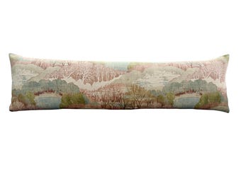 Ballard Designs Estelle Lumbar Pillow Cover - Scenic Pastoral Landscape Pillow, Dusty Rose