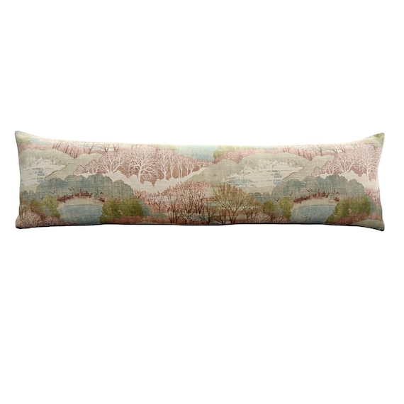 Ballard Designs Estelle Lumbar Pillow Cover - Scenic Pastoral Landscape Pillow, Dusty Rose